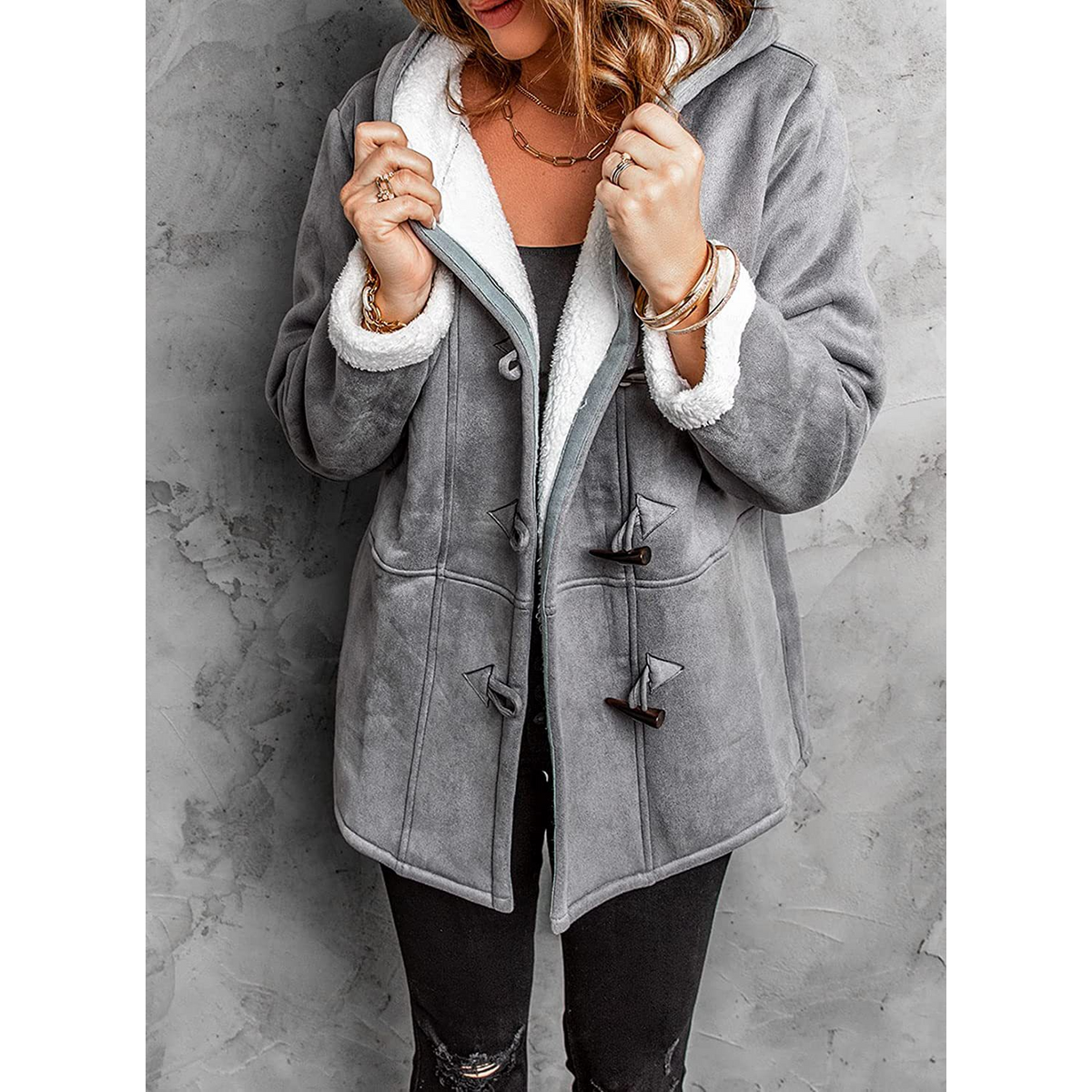 Women's Toggle Winter Coat Hooded Warm Lining Casual Chic 0