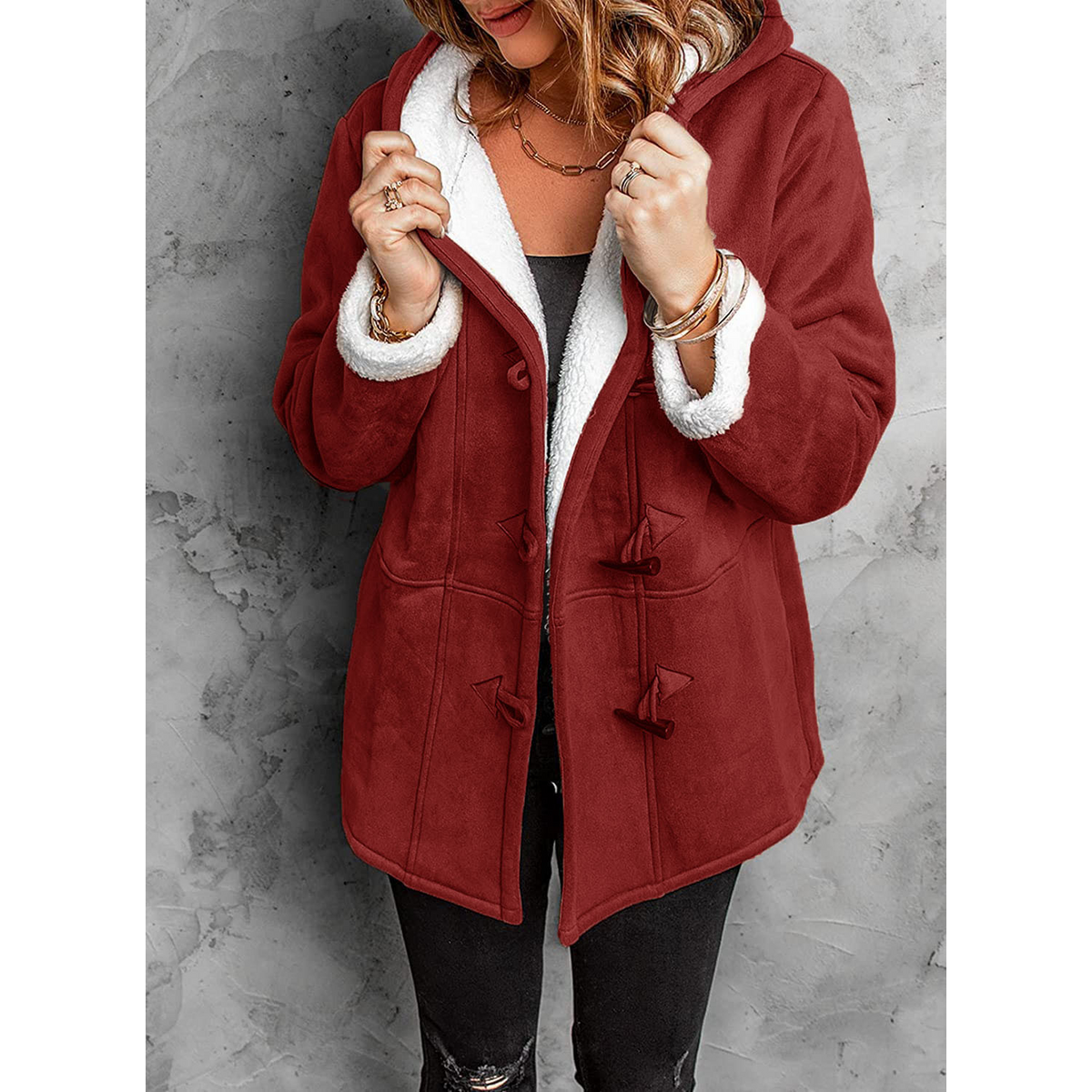 Women's Toggle Winter Coat Hooded Warm Lining Casual Chic 2
