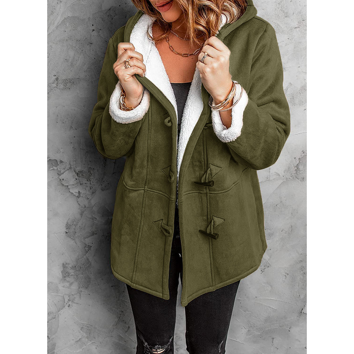 Women's Toggle Winter Coat Hooded Warm Lining Casual Chic 4