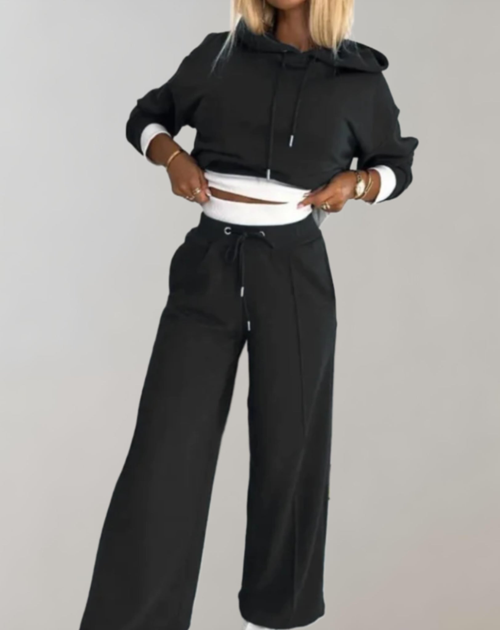 Women's Tracksuit Set 2-Piece Hoodie Wide-Leg Trousers Casual Chic 0