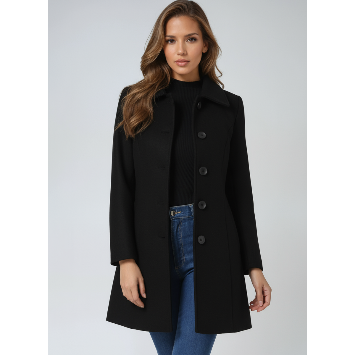 Women's Trench Coat Winter Fit and Flare Elegant Button-Front Design 0