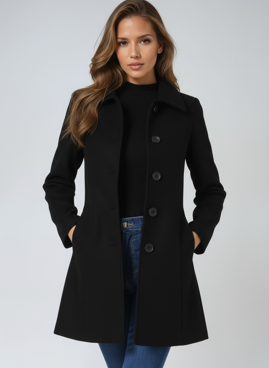 Women's Trench Coat Winter Fit and Flare Elegant Button-Front Design 1
