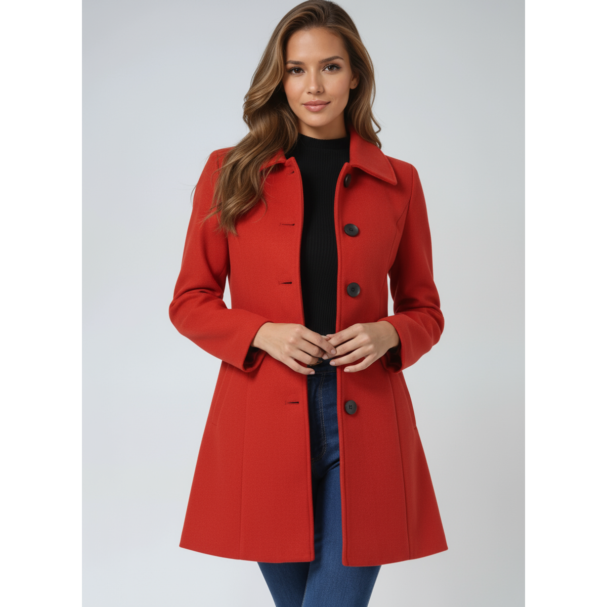 Women's Trench Coat Winter Fit and Flare Elegant Button-Front Design 10
