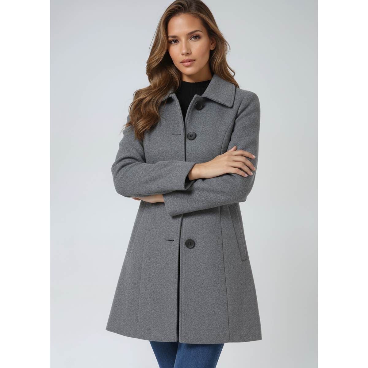 Women's Trench Coat Winter Fit and Flare Elegant Button-Front Design 3