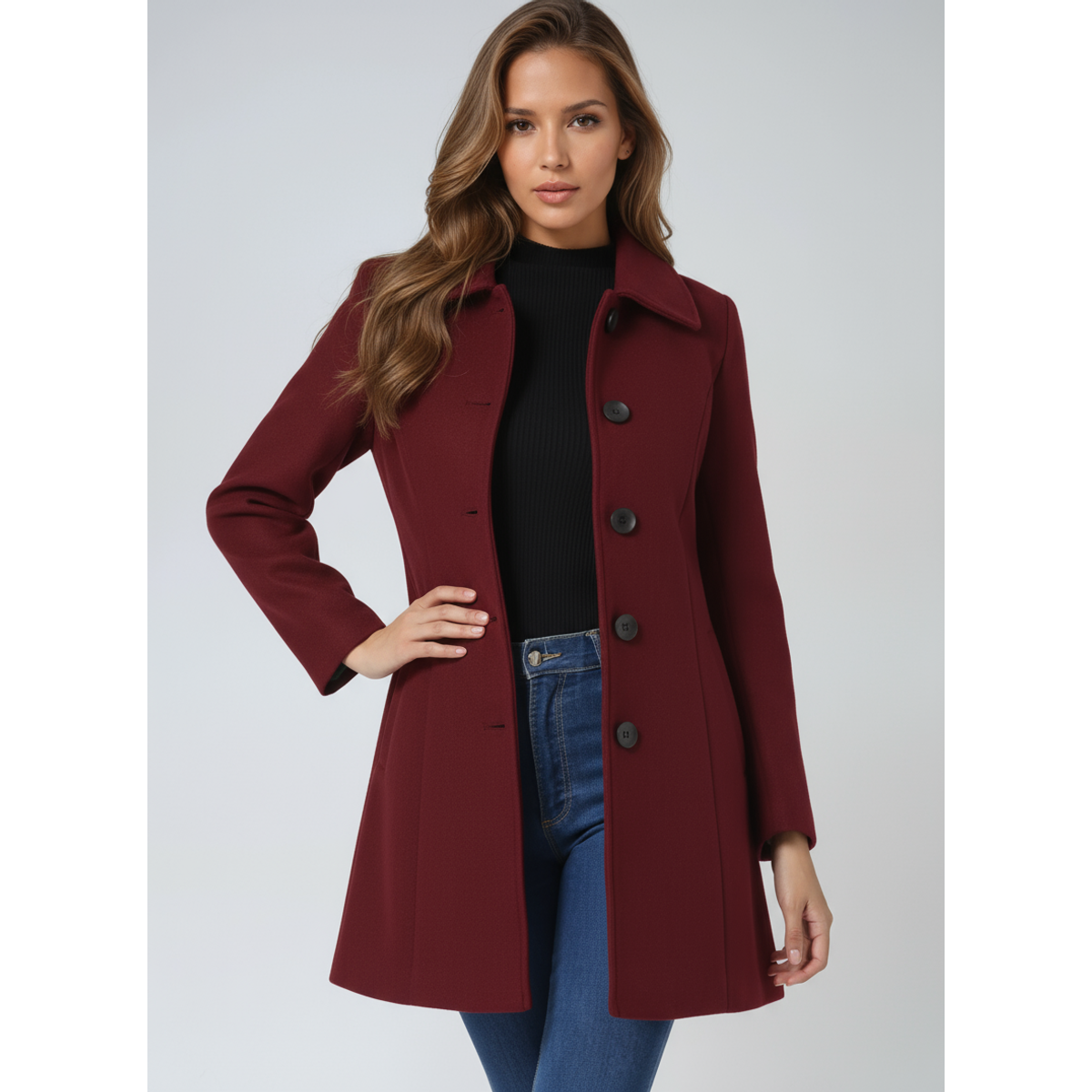 Women's Trench Coat Winter Fit and Flare Elegant Button-Front Design 5