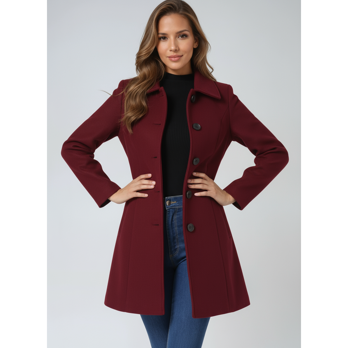 Women's Trench Coat Winter Fit and Flare Elegant Button-Front Design 6