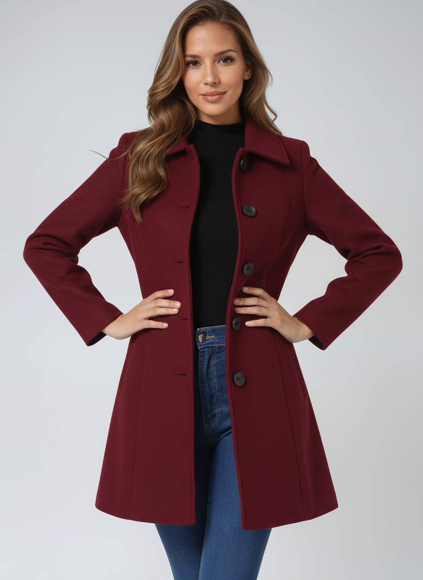 Women's Trench Coat Winter Fit and Flare Elegant Button-Front Design 6