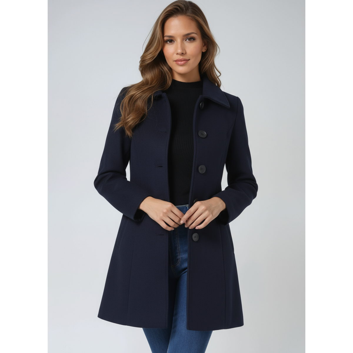 Women's Trench Coat Winter Fit and Flare Elegant Button-Front Design 9