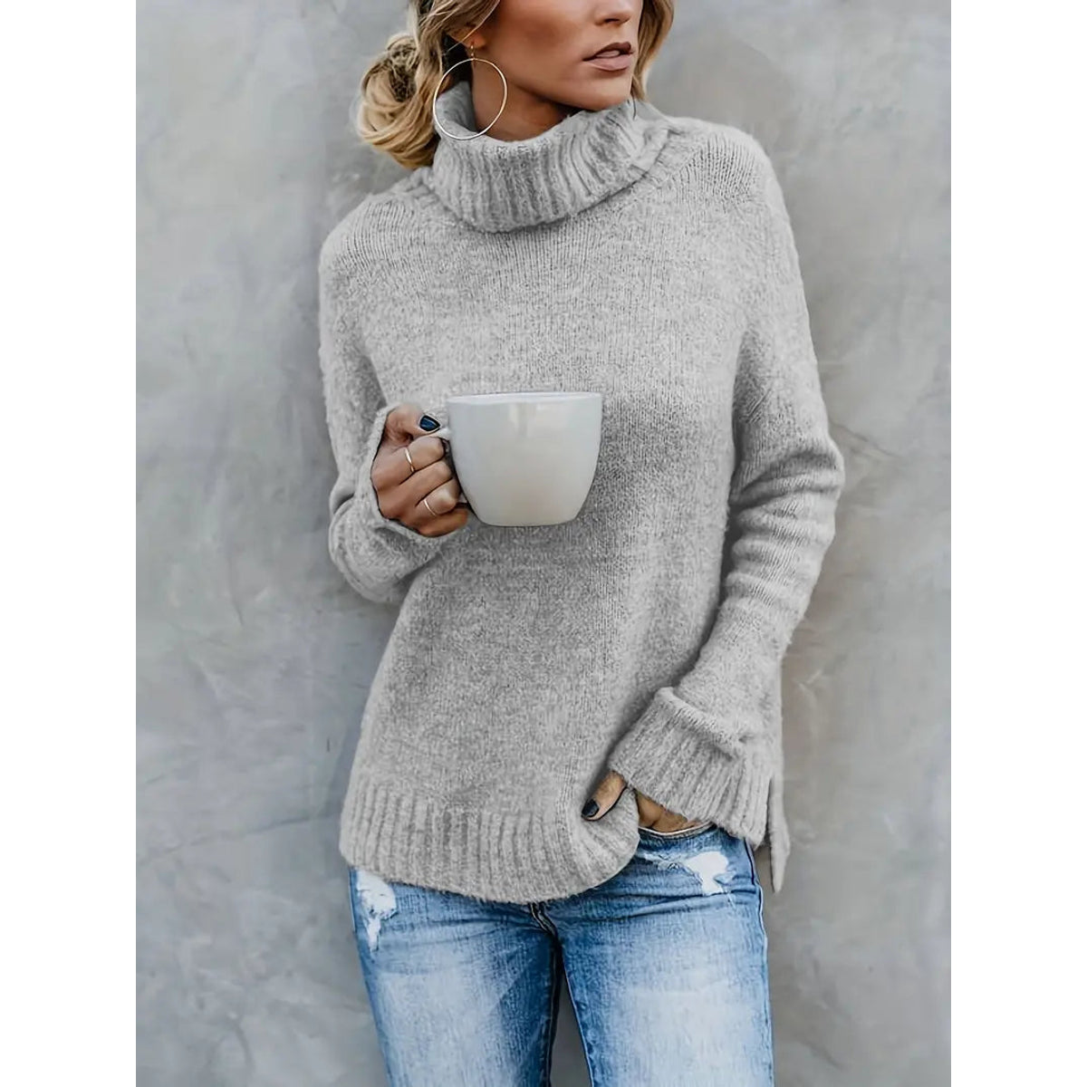 Women's Turtleneck Sweater Elegant Warm Cozy Classic Wool 2