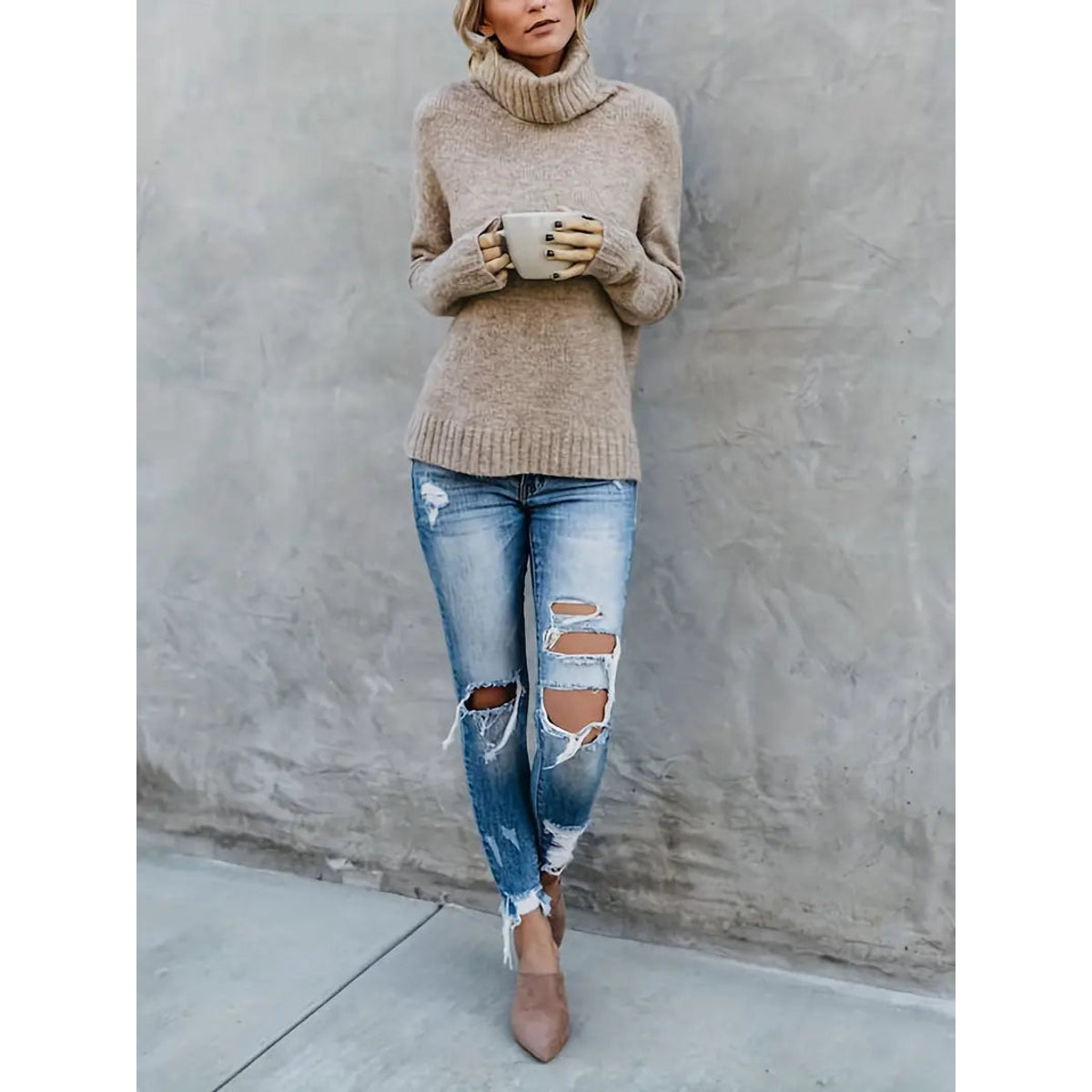 Women's Turtleneck Sweater Elegant Warm Cozy Classic Wool 4