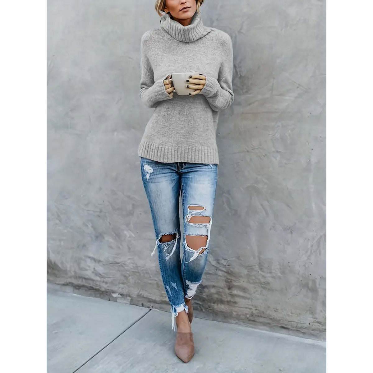Women's Turtleneck Sweater Elegant Warm Cozy Classic Wool 5