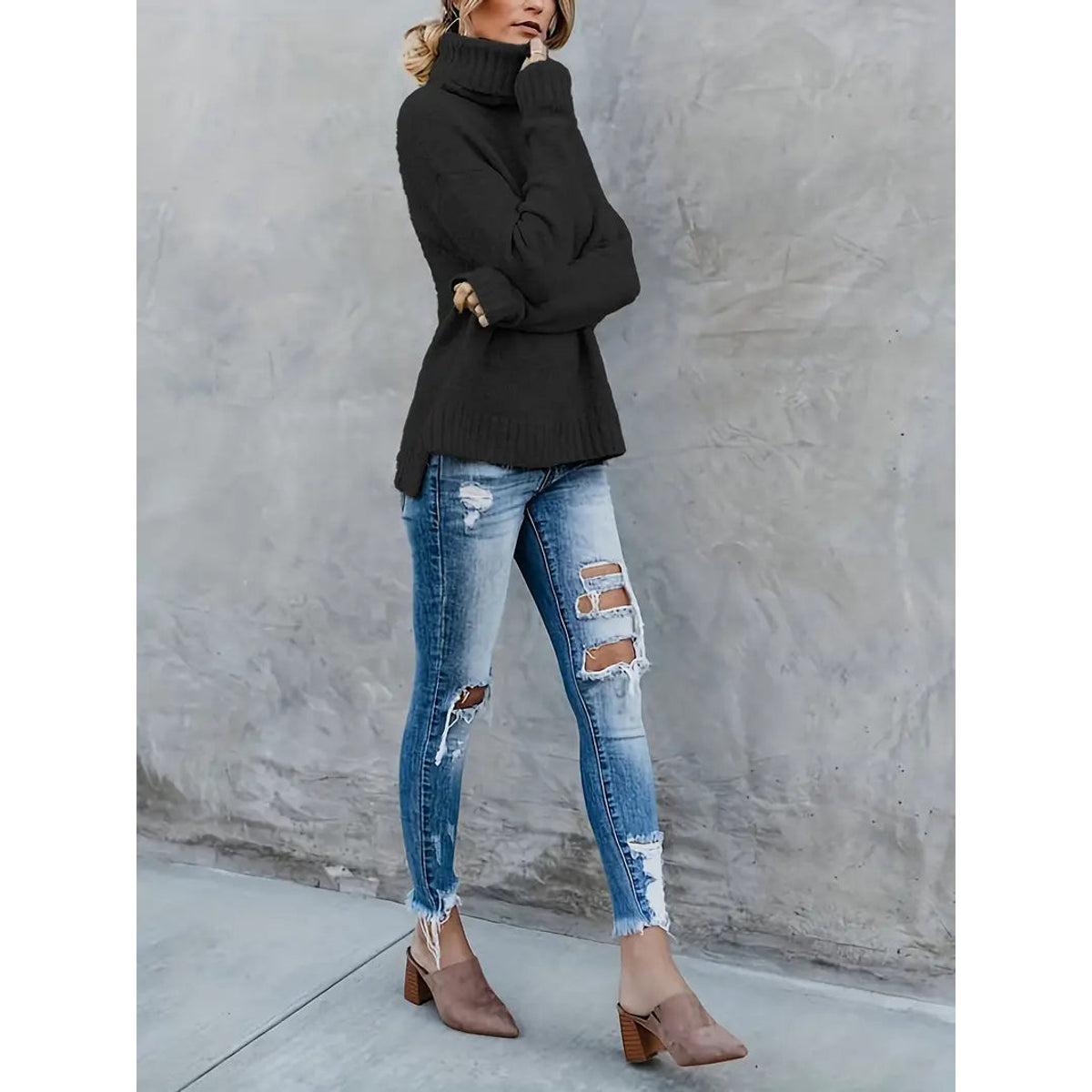 Women's Turtleneck Sweater Elegant Warm Cozy Classic Wool 6