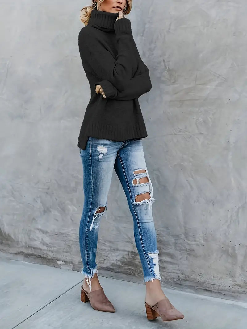 Women's Turtleneck Sweater Elegant Warm Cozy Classic Wool 6