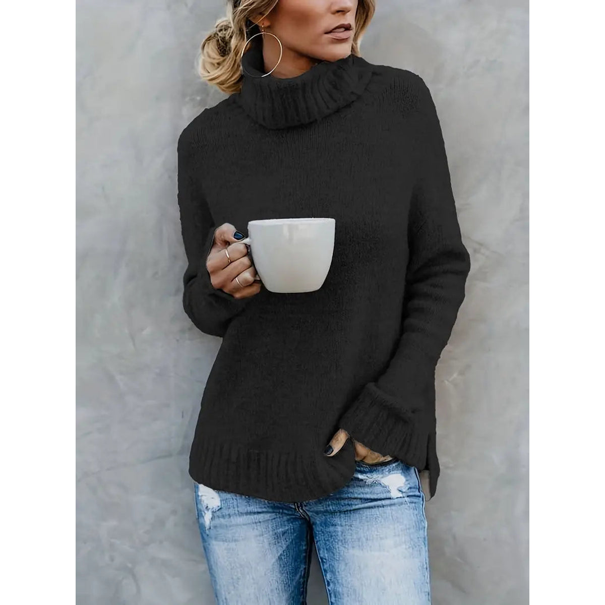 Women's Turtleneck Sweater Elegant Warm Cozy Classic Wool 7