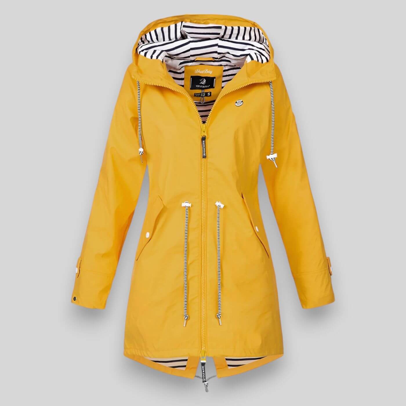 Women's Waterproof Rain Jacket Hooded Zip Adjustable Waist Casual Outerwear 1