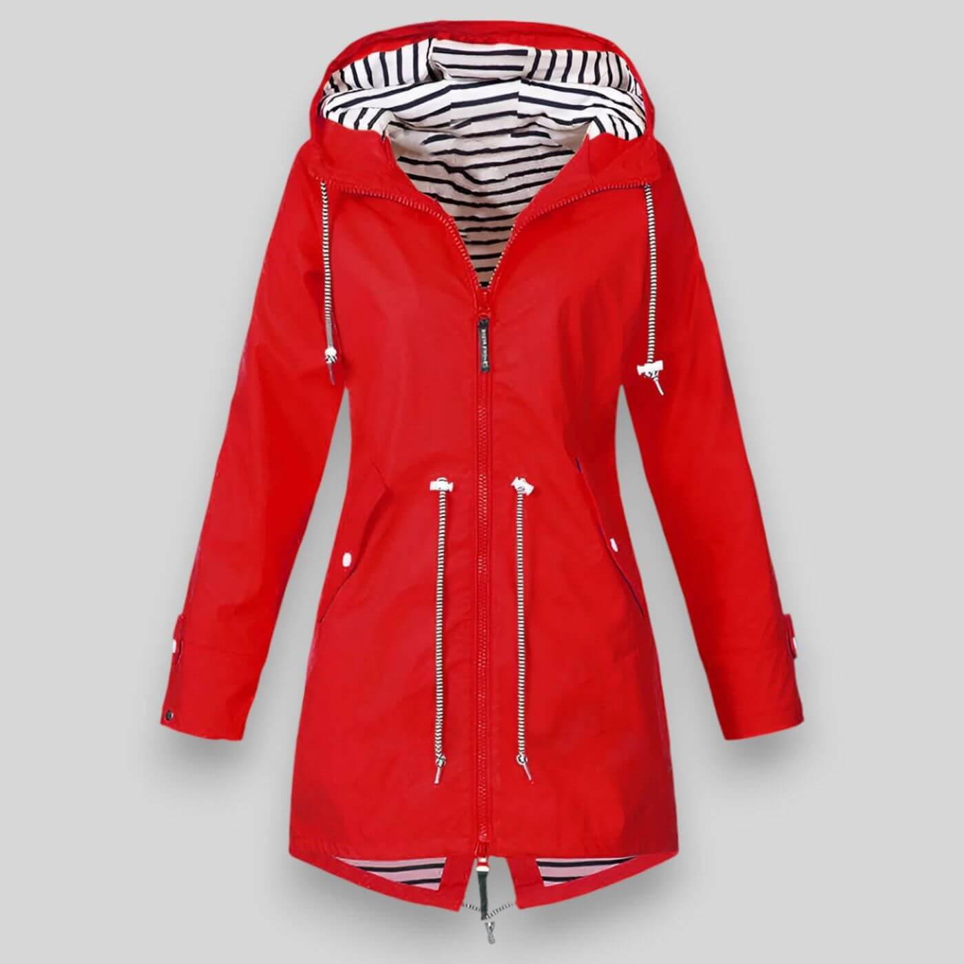 Women's Waterproof Rain Jacket Hooded Zip Adjustable Waist Casual Outerwear 2