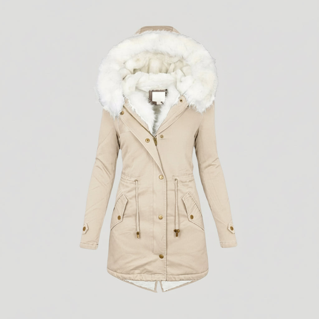 Women's Winter Parka Faux Fur Hood Belted Design Casual Coat 3