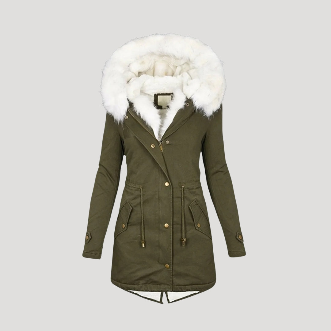 Women's Winter Parka Faux Fur Hood Belted Design Casual Coat 4