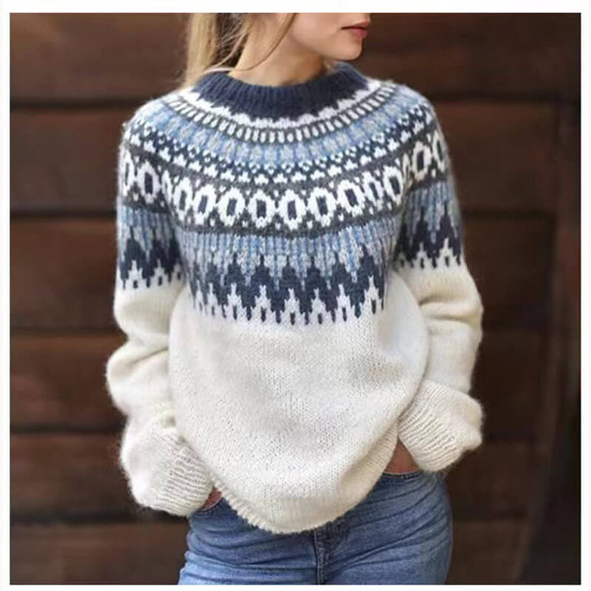 Wool Sweater Nordic Pattern Casual Fit Comfortable Warm Fabric