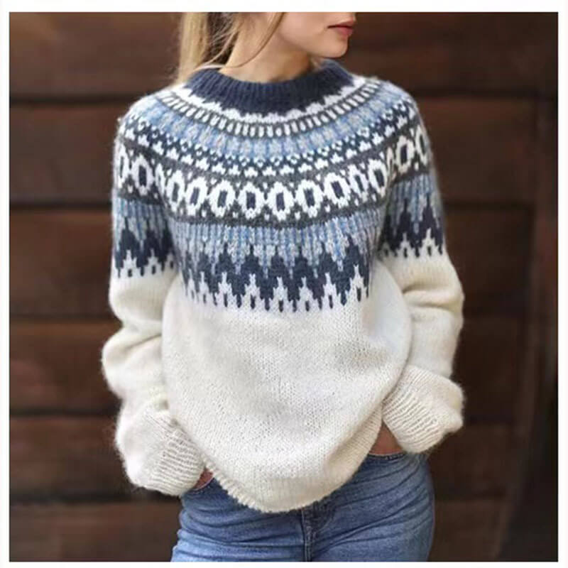 Wool Sweater Nordic Pattern Casual Fit Comfortable Warm Fabric