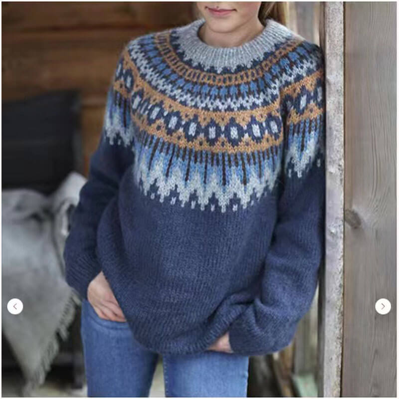 Wool Sweater Nordic Pattern Casual Fit Comfortable Warm Fabric