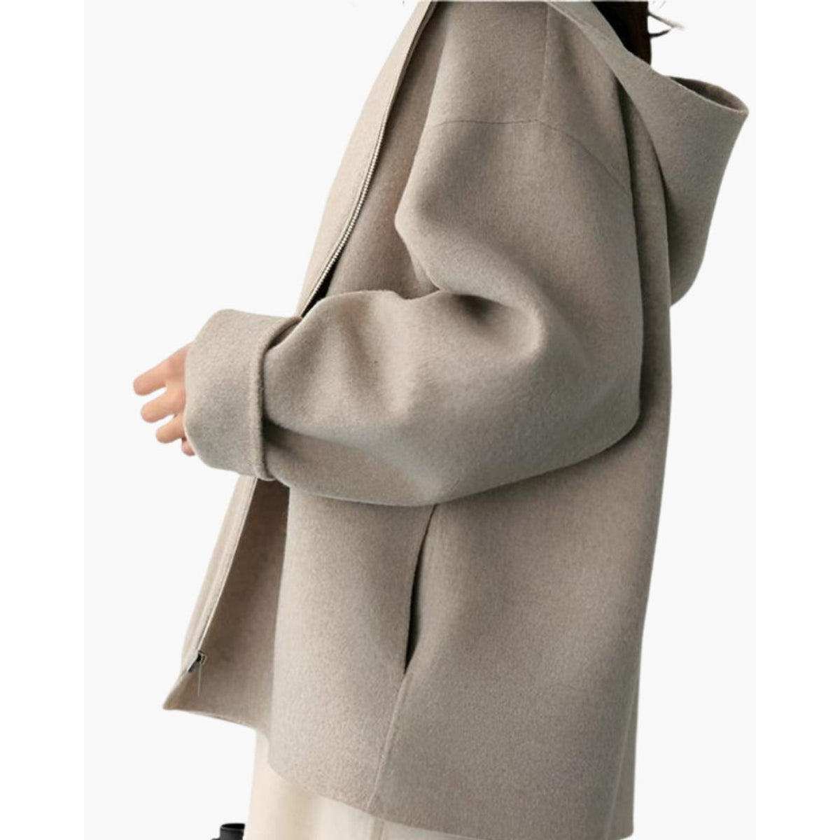 Wool Zip Coat Women Relaxed Fit Versatile Hooded Winter Jacket 2