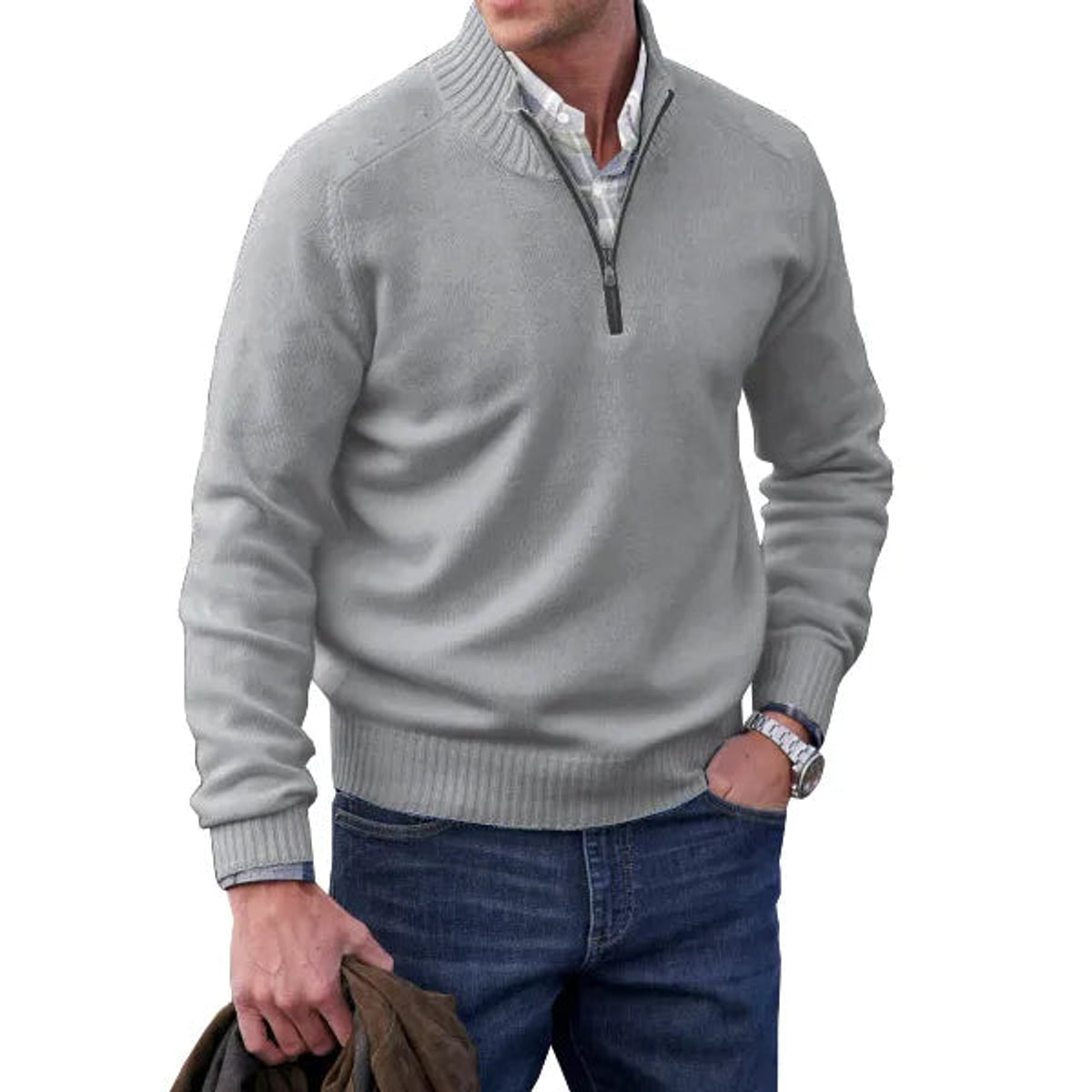 Zip-Up Cashmere Sweater Women Elegant Comfort Versatile Fit 1