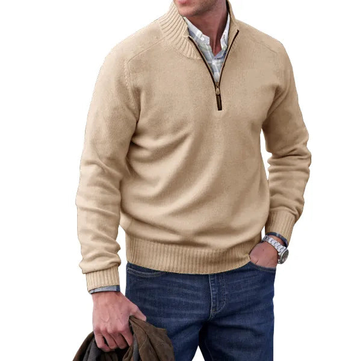 Zip-Up Cashmere Sweater Women Elegant Comfort Versatile Fit 4