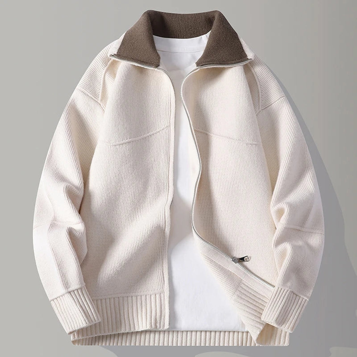 Zip Cardigan Sweater Men Soft Wool Everyday Layering Essential 0