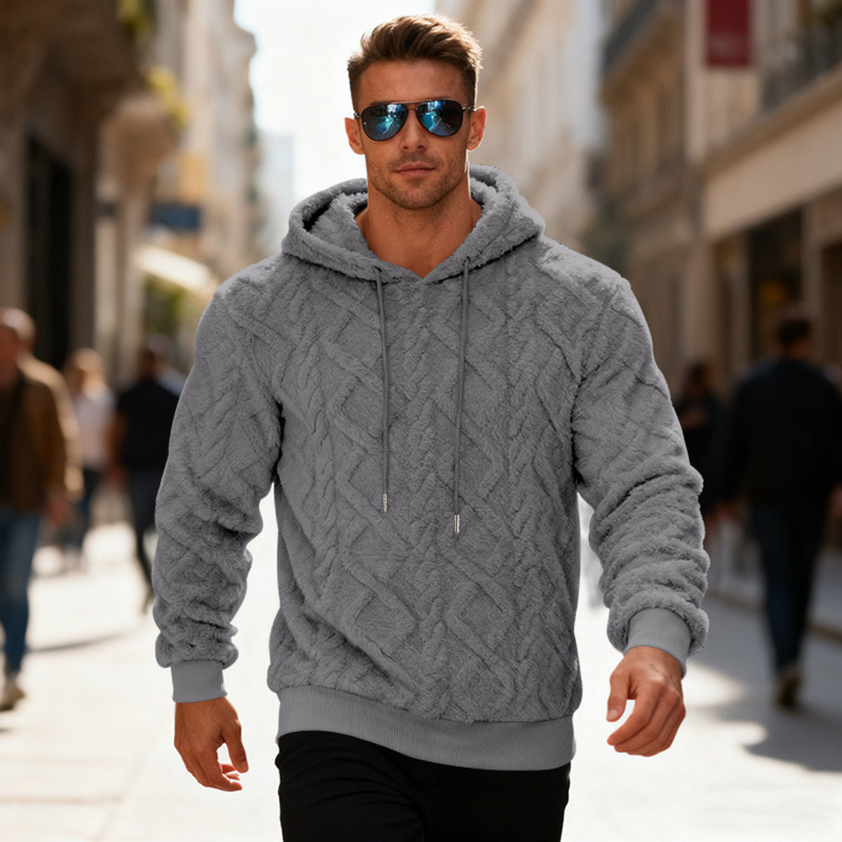 Hooded Jacket Men Double-Sided Velvet Casual Pullover Trend